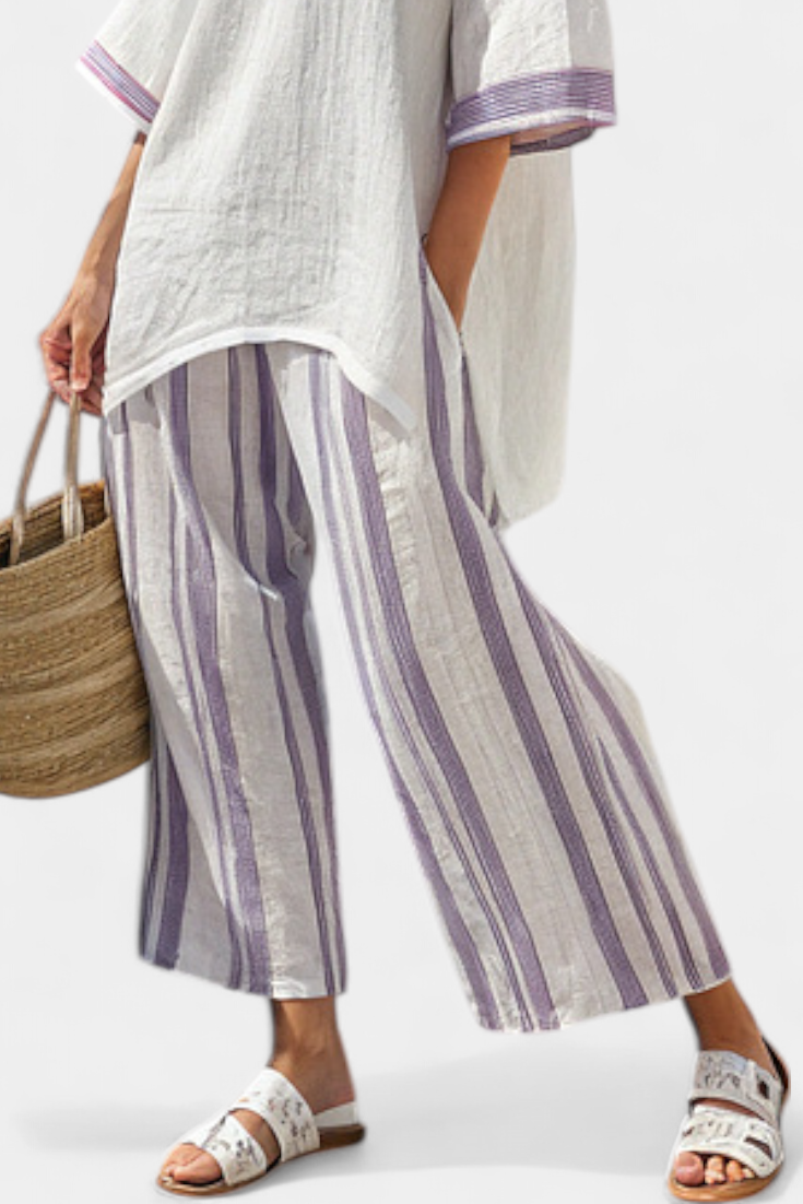 Gema - Conjunto de Pantalón de Bambú de Rayas