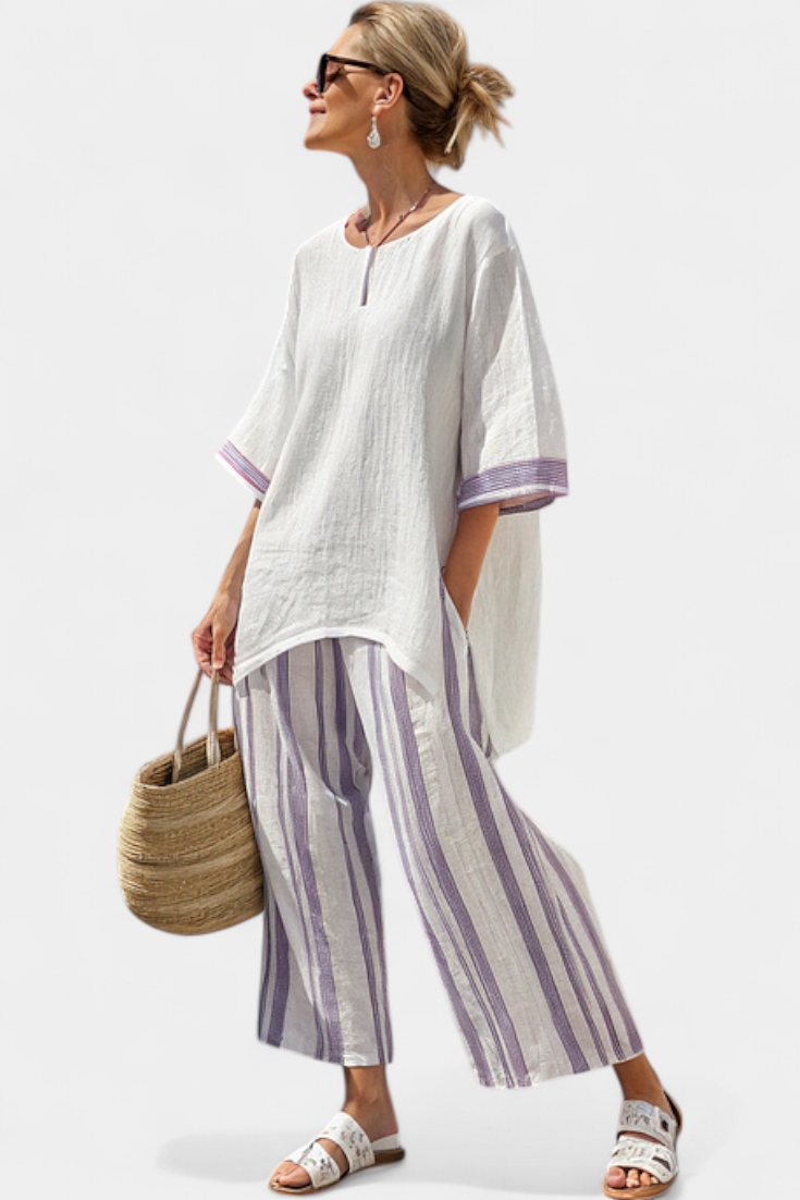 Gema - Conjunto de Pantalón de Bambú de Rayas