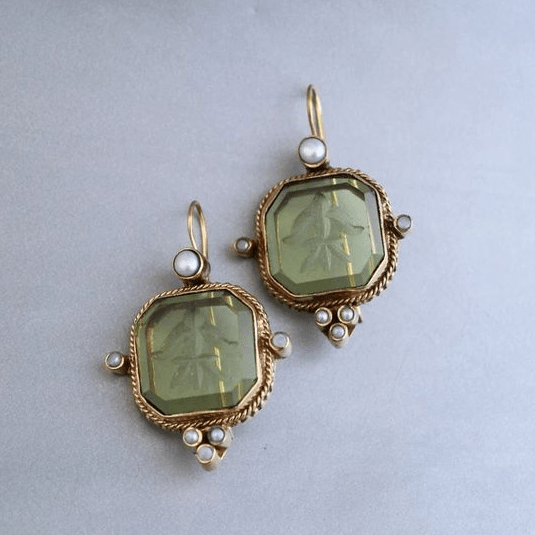Pilar | Pendientes Vintage Verdes con Perla