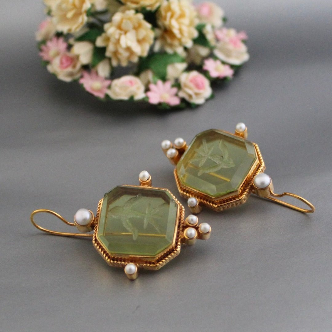 Pilar | Pendientes Vintage Verdes con Perla