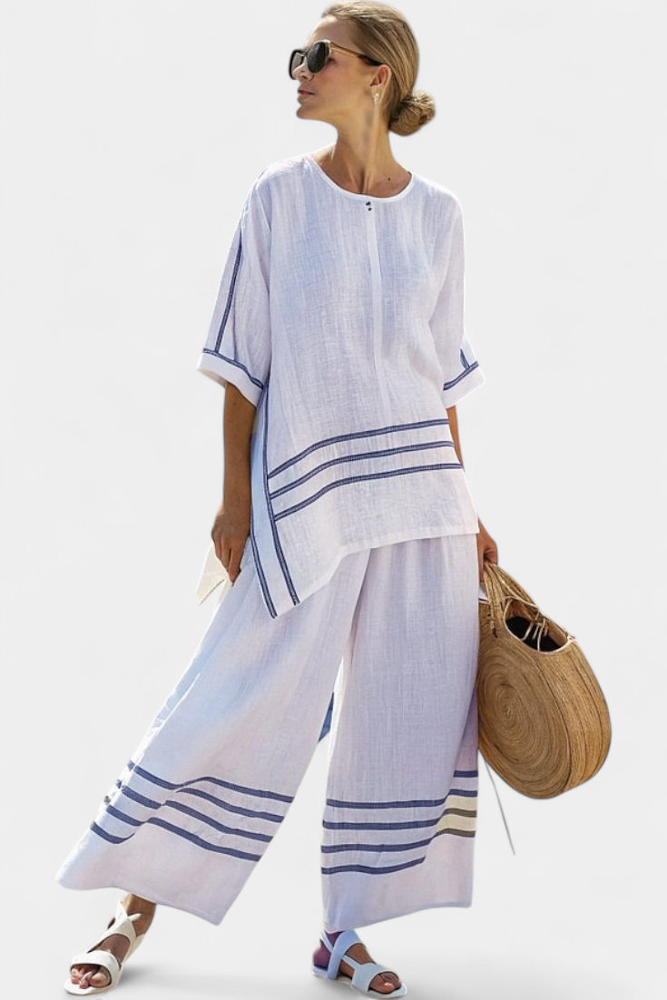 Alicia | Conjunto de Pantalón Asimétrico de Rayas Blue 4XL