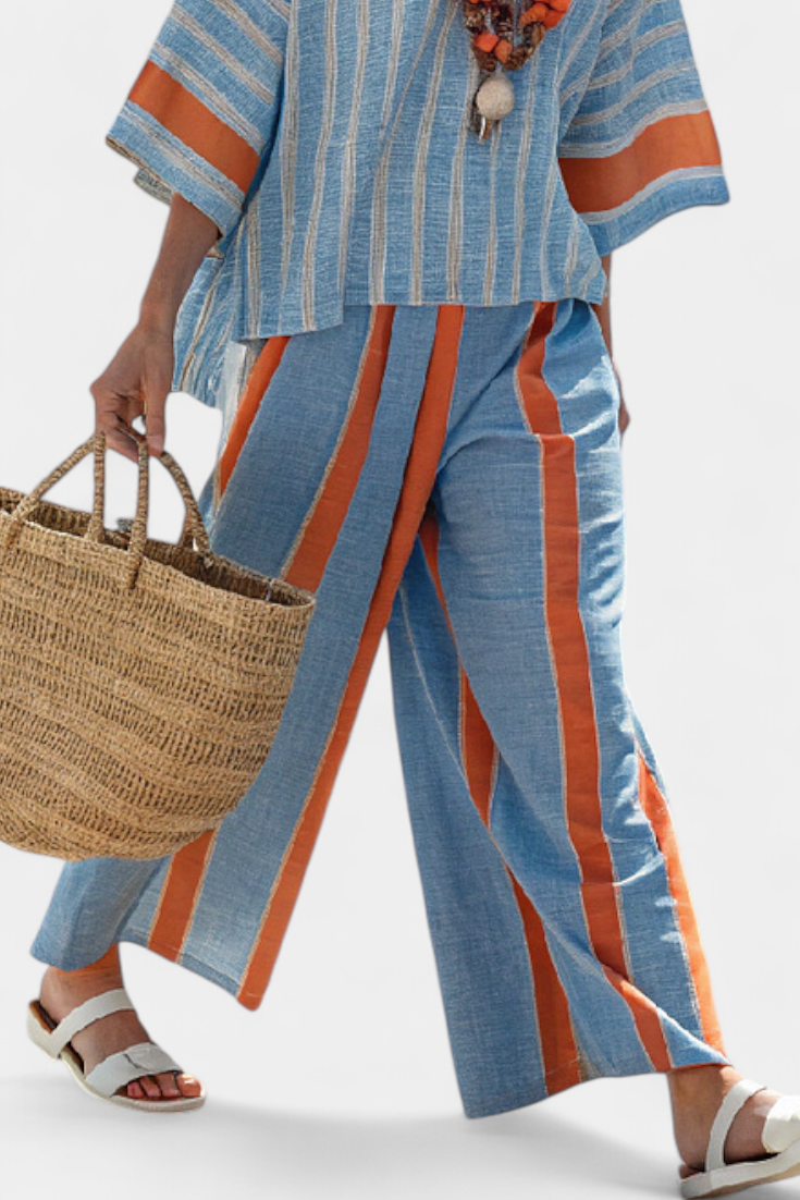 Natalia - Conjunto de Lino de Rayas Terracota