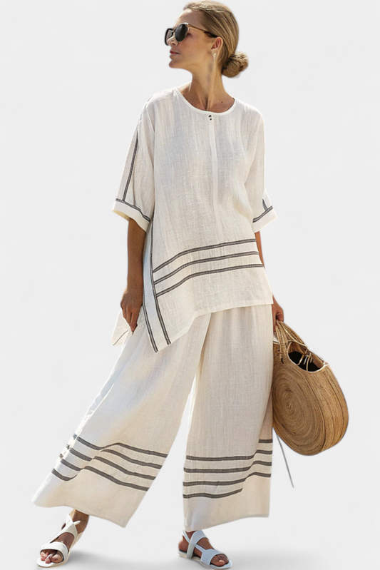 Alicia | Conjunto de Pantalón Asimétrico de Rayas White 5XL