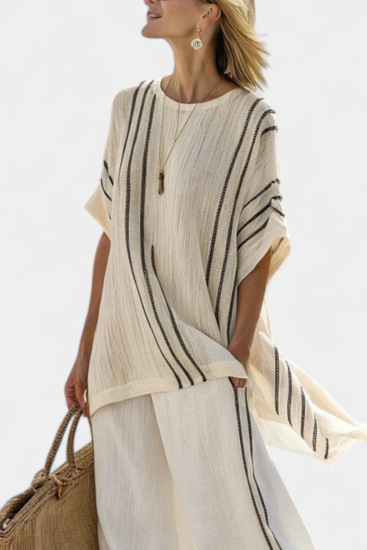 Judit - Conjunto de Lino Marfil de Rayas