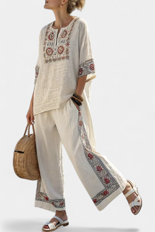 Rebeca | Conjunto de Pantalón Ancho Bordado